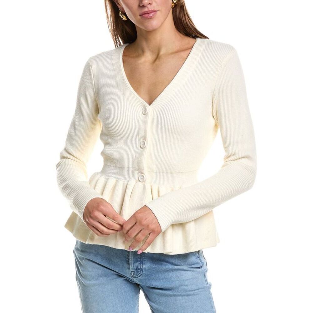 English Factory Womens  Peplum Knit Wool-Blend Sweater, White